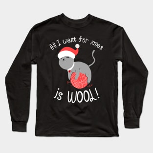 Christmas Cat with Wool Long Sleeve T-Shirt